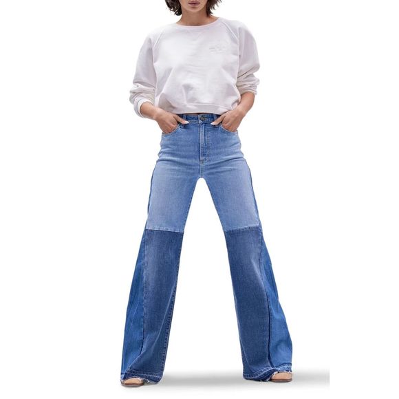 Lee Vintage ModernHigh Rise Flare Jeans Womens 30 Medium Wash Release Hem Pieced - Picture 1 of 8